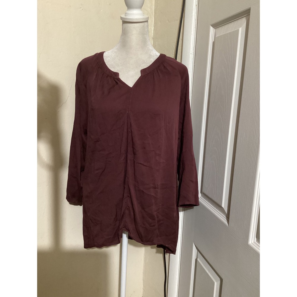 Michael Stars Burgundy Split Neck Long Sleeve Tunic Top Style 8040 Womens Medium